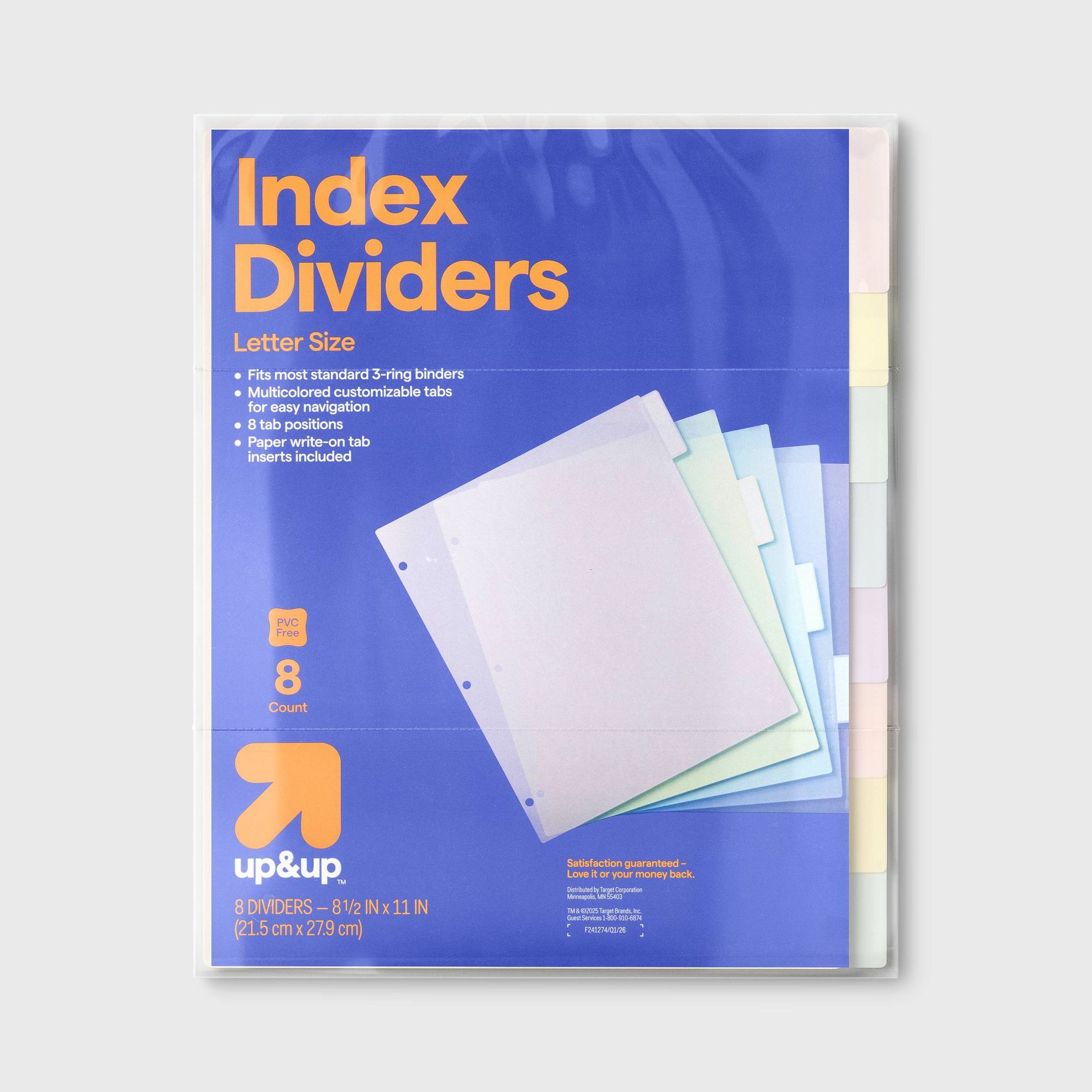 Pastel 8ct Plastic Letter Index Dividers - up&up™