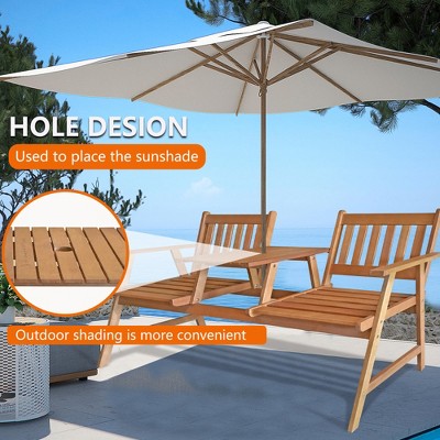 Natural Acacia Wood Outdoor Bench with Center Table