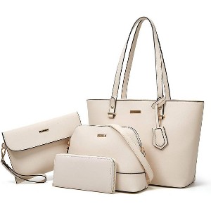 4Pcs Women Fashion Synthetic Leather Handbags Tote Bag Shoulder Bag Top Handle Satchel Purse Set - 1 of 4