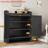 Modern Rattan Shoe Organizer for Entryway/Hallway, Farmhouse Boho Wooden Shoe Storage Cabinet w/Adjustable Shelves - 2 of 4