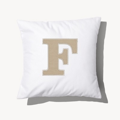 Personalization Mall Natural Initial Embroidered Applique Throw Pillow