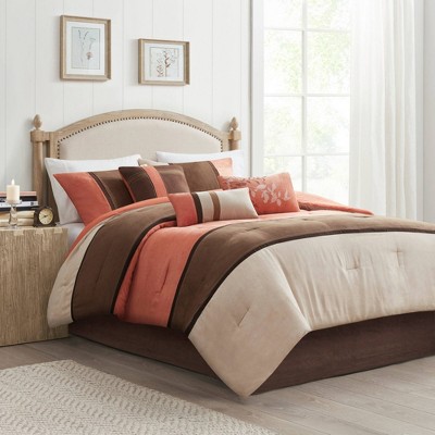 Queen Coral and Brown Microfiber Reversible Comforter Set