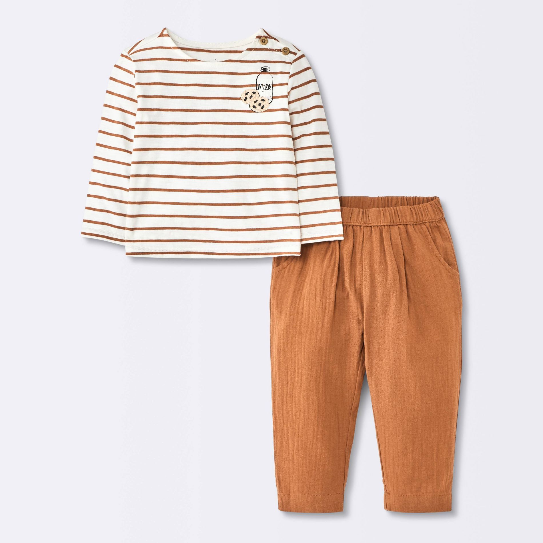 Baby Striped Milk N' Cookies Long Sleeve and Pants Set - Cloud Island™ Brown