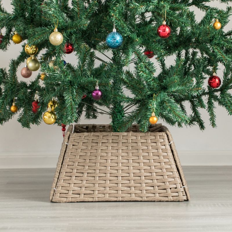Gardenised Foldable Christmas Tree Skirt Collar Basket, Ring Base Stand Cover, Rattan Plastic, 6 of 14
