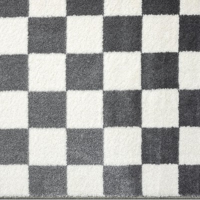 Gray and White Geometric Checkered 6' x 9' Synthetic Area Rug