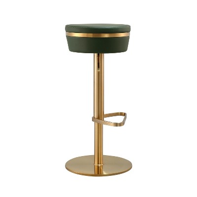 Malachite Green and Gold Adjustable Swivel Stool with Vegan Leather