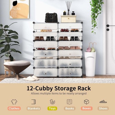 White Stackable 12-Cube Plastic Shoe Cabinet