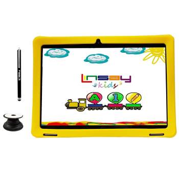 LINSAY 10.1" Kids Tablet 2GB RAM 64GB New Android 13 with Yellow Kids Defender Case Google Certified