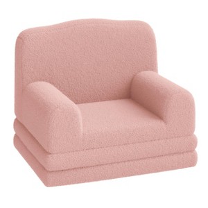 Kids Couch, 2-in-1 Convertible Teddy Fleece Fabric Toddler Sofa Chair, Soft Fold Out Couch Lounge for Kids for Birthday Gift - 1 of 4