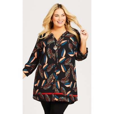 Avenue | Women's Plus Size Imani Border Shirt - Black Leaf 1218w/20w ...