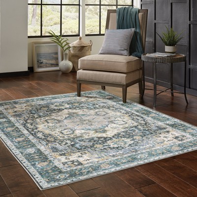 Charleston Blue and Ivory Washable Polyester 8x10 Area Rug