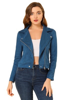 INSPIRE CHIC Women's Zip Up Faux Suede Biker Moto Jacket