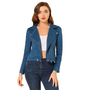 INSPIRE CHIC Women's Zip Up Faux Suede Biker Moto Jacket - 1 of 4