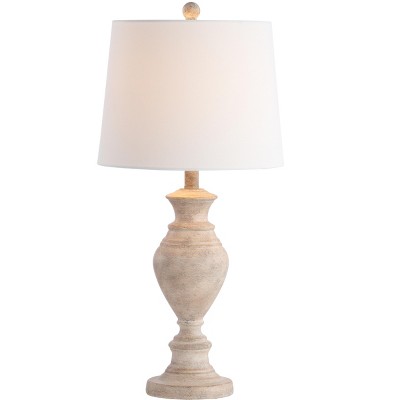 Romantic Rustic Brown Wood Finish Table Lamp with Off-White Cotton Shade