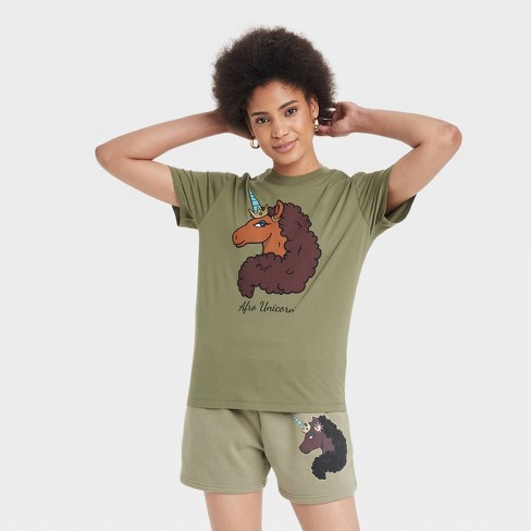 Gammel mand gennemsnit alkove Women's Afro Unicorn Short Sleeve Graphic Boyfriend T-shirt - Green : Target