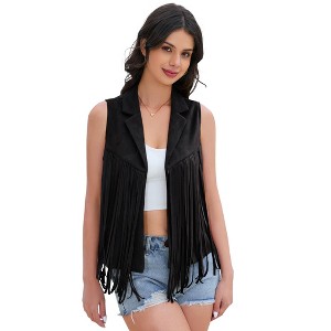 Clearlove Womens Fringe Vest 60s 70s Sleeveless Costume Cowgirl Western Faux Suede Tassel Leather Jacket Party - 1 of 4
