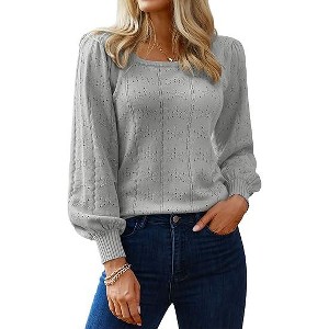 Zeagoo Sweaters for Women 2025 Fall Trendy Tops Casual Puff Sleeve Square Neck Cute Tunic Pullover Blouses - 1 of 4
