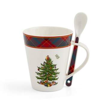 Spode Christmas Tree Tartan Mug & Spoon Set - 14 oz.