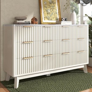 AMERLIFE Fluted Drawer Dresser with Faux Marble Top, Wide Chest of Drawers for Bedroom, Living Room, Hallway, Entryway - 1 of 4