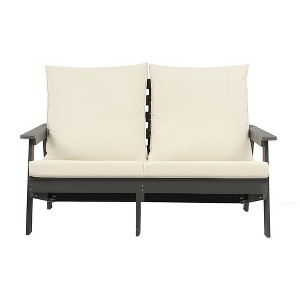 Outdoor Loveseat, Sofa Chair With Cushion, Armrests, Stainless Steel Hardware, Wood Grain Garden Sofa,abstract,gray,53.94in,4.50ft - 1 of 4