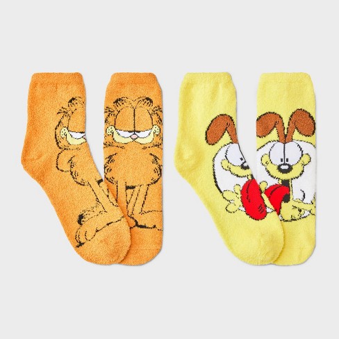 Women's Garfield & Odie 2pk Cozy Ankle Socks - Orange/ Yellow 4-10 - image 1 of 3