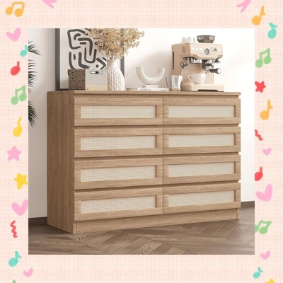 Garvee Rattan Dresser for Bedroom - 8 Spacious Drawers with Elegant Woven Design, Multi-Purpose Usage as Dresser, TV Stand & Entryway Table