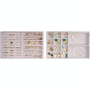 4-Layer Stackable Jewelry Organizer with Removable Dividers, Grey Drawer Insert Storage for Earrings & Necklaces - 1 of 4