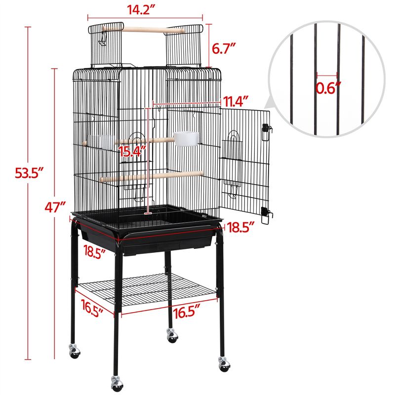 Yaheetech 47-inch Rolling Bird Cage for Small Birds Parakeet Lovebirds Cockatiel Canary, 3 of 10