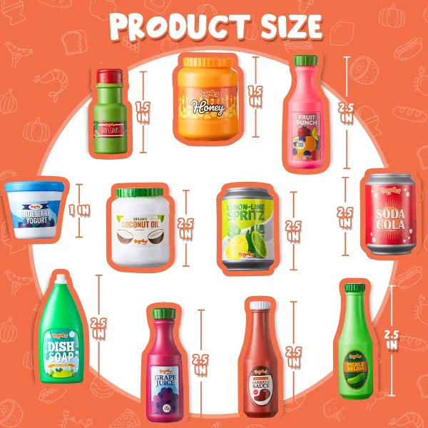 Joyfy 30 Piezas de Comida de Juego en Latas de Supermercado, Set de Fiesta, Accesorios de Cocina de Juguete, Regalos y Juguetes de Interior para Niños y Niñas Pequeños de 3 4 5 6 Años 7