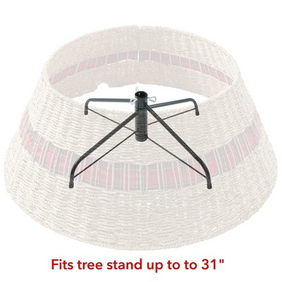 Natural Seagrass Woven Christmas Tree Collar with Tartan Plaid Ribbon, 32 Inches