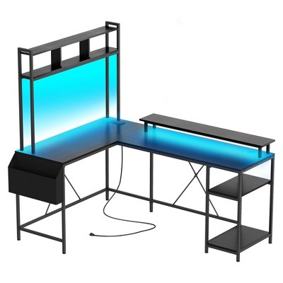 67" Gaming Desk with Led Lights & Power Outlets