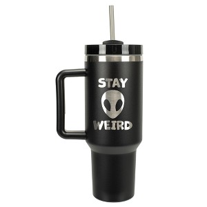 100 North Stay Weird Alien Wrap-Around 40 Oz. Stainless Steel Water Bottle Coffee Mug, Spill & Leak Resistant, Travel Tumbler with Handle, Lid & - 1 of 4