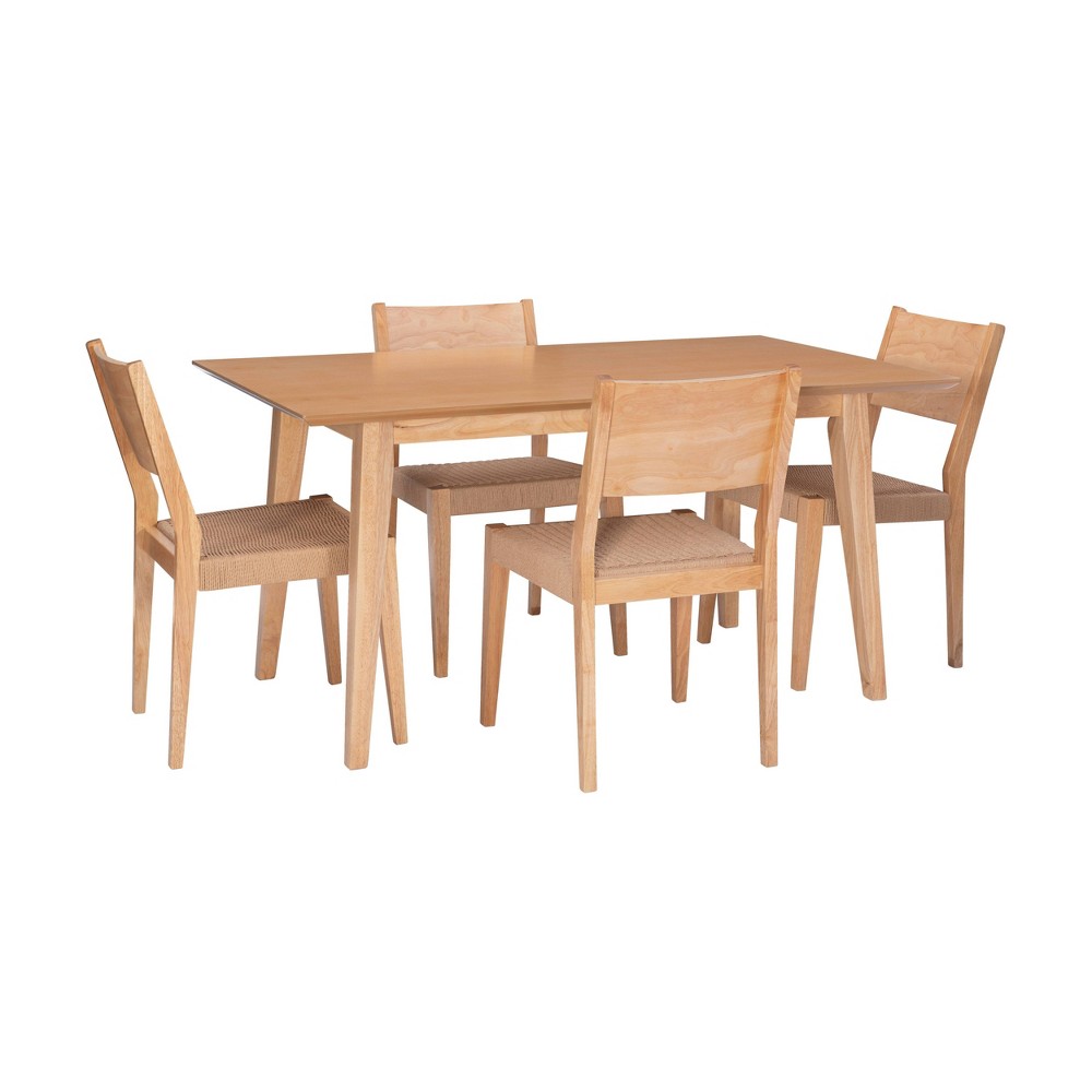 Photos - Dining Table 5pc Clara Dining Set with Rope Seat Chairs and Bench Natural - Powell