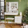 Makeup Vanity Set Modern Table Lighted Mirror Side Storage Cabinet  Vanity Desk Stool Small Table Shelves Drawers - 4 of 4