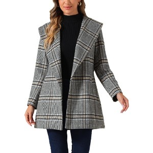 INSPIRE CHIC Women's Shawl Collar Check Belted Wrap Plaid Coat with Pockets - 1 of 4