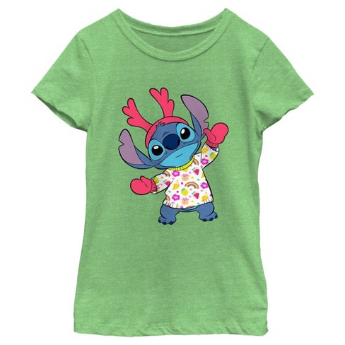 Girl's Lilo & Stitch Reindeer Alien T-shirt - Green Apple - Medium : Target