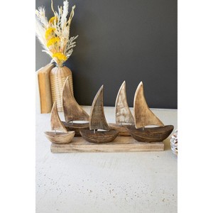 Coastal Wooden Sailboat Arrangement – 11.5" Tall Decorative Piece by Kalalou - 1 of 3