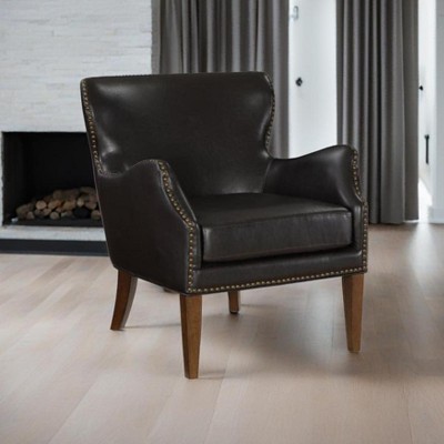 CAVINAS Faux Leather Accent Chair with Contoured Backrest and Solid Wood Legs,Upholstered Living Room Chairs,Reading Chairs for Living Room