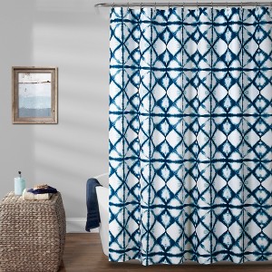 Geo Shibori Shower Curtain Navy - Lush Décor: Contemporary Polyester Bathroom Accessory with Buttonhole Top - 1 of 4