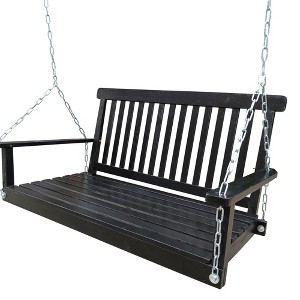 NAYSAYE Patio Swing Wooden Bench Swing with Armrests and Hanging Chains for Outdoor Porch Relaxation, Black, 28.15"*23.62"*25" - 1 of 4