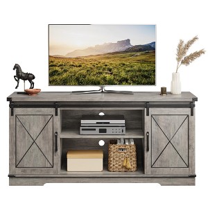 Farmhouse TV Stand for Televisions Up to 65 Inches, Entertainment Center Console Table with Storage Cabinets and Two Barn Doors - 1 of 4