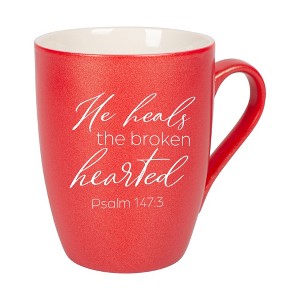 Elanze Designs He Heals The Broken Hearted Crimson Red 10 ounce New Bone China Coffee Cup Mug - 1 of 4