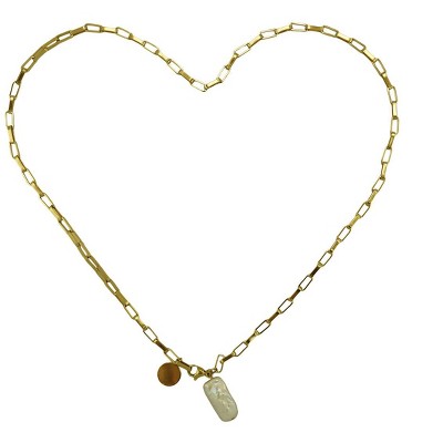 Slate by Rebl Dangle Pearl Paperclip Chain Necklace  18K Gold Plated Stainless Steel