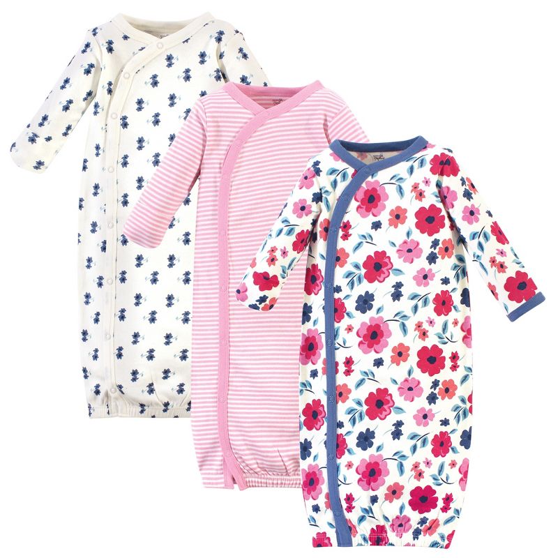Touched by Nature Baby Girl Organic Cotton Side-Closure Snap Long-Sleeve Gowns 3pk, Garden Floral, 1 of 5