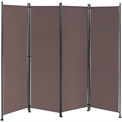 Costway 4-Panel Room Divider Folding Privacy Screen w/Steel Frame Decoration Brown