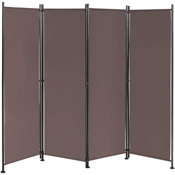 Costway 4-Panel Room Divider Folding Privacy Screen w/Steel Frame Decoration Brown