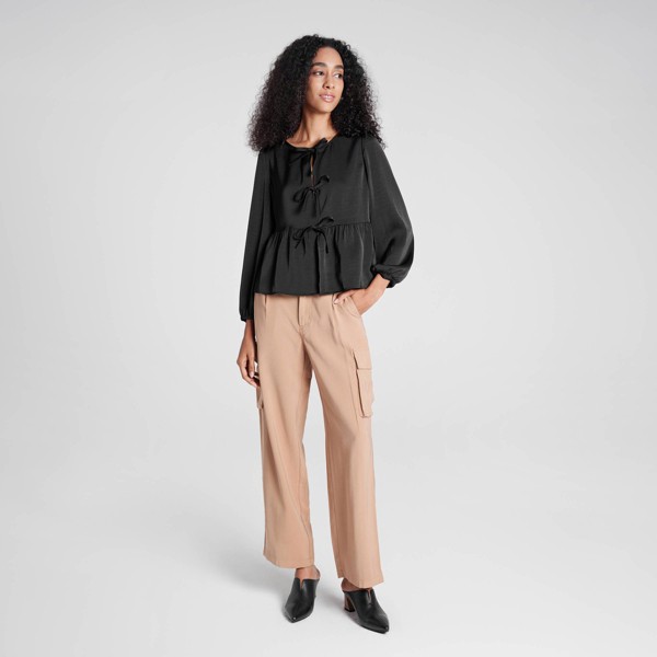 Blusa de manga larga abullonada con lazo al frente para mujer - A New Day™ 3