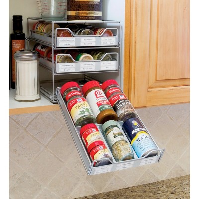 Silver Three-Tier Tilt Down Spice Drawer Organizer