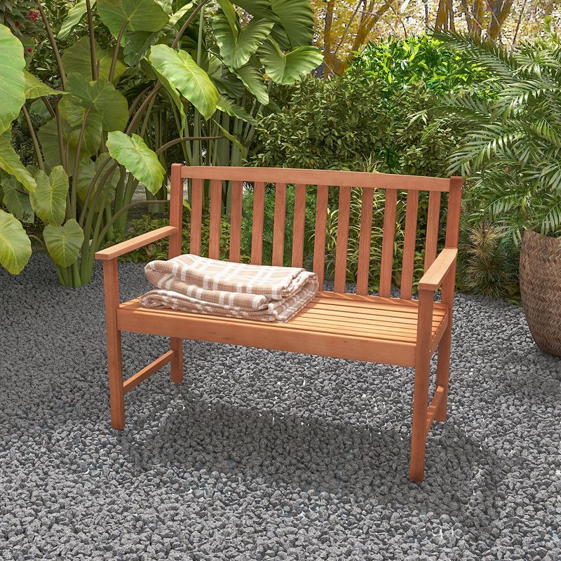 Tangkula Patio Wood Bench 2-Seat Outdoor Bench w/ Cozy Armrests & Backrest, 4 of 10