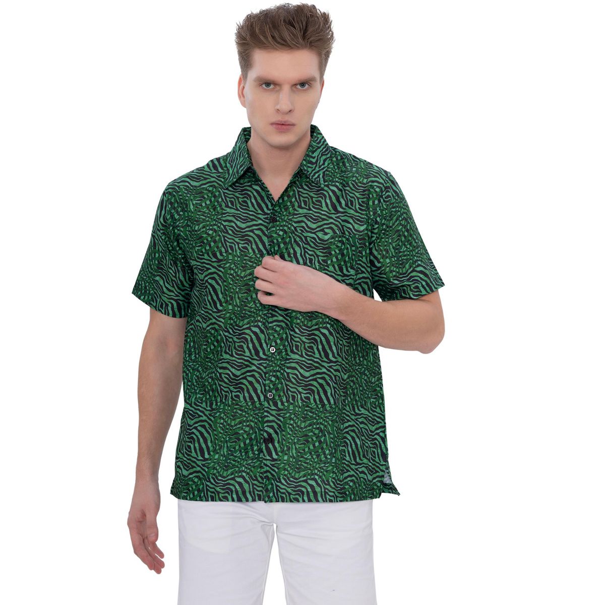 HAPPY BAY Men's Short Sleeve Button Down Shirts for Men XXL Animal Skin Green